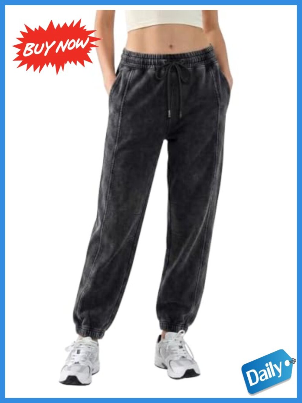 Acid Wash Wide Leg Fleece Jogger Sweatpants High Waist Drawstring